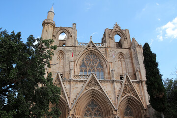 Fototapeta na wymiar Lala Mustafa Pasha Mosque formerly St. Nicholas Cathedral in the old town of Famagusta, Northern Cyprus 