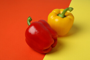 Multi-colored bell pepper on two tone background