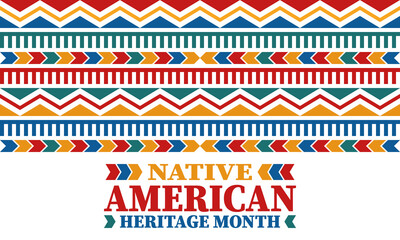Obraz na płótnie Canvas Native American Heritage Month. American Indian culture. Celebrate annual in in November in United States. Tradition Indian pattern. Poster and banner. Vector authentic ornament, ethnic illustration