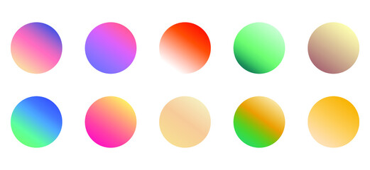 Set of round Vector Gradient. Multicolor Sphere. Modern abstract background texture. Template for design. Isolated objects
