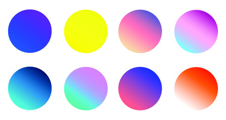 Set of round Vector Gradient. Multicolor Sphere. Modern abstract background texture. Template for design. Isolated objects
