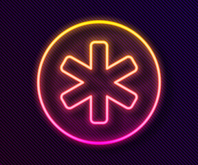 Glowing neon line Medical symbol of the Emergency - Star of Life icon isolated on black background. Vector