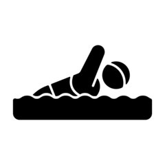 Adaptive swimming black glyph icon. Aquatics competition sport. Various distance swimming pool race. Sportsman with physical disability. Silhouette symbol on white space. Vector isolated illustration