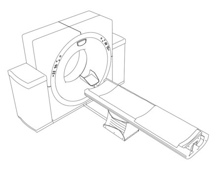 Contour of a medical tomograph from black lines isolated on a white background. Isometric view. Vector illustration