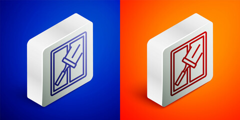 Isometric line Cleaning service with of rubber cleaner for windows icon isolated on blue and orange background. Squeegee, scraper, wiper. Silver square button. Vector