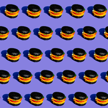 Pattern of burger on lilac background