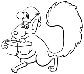 squirrel animal character on Christmas time coloring book page