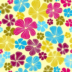 Floral seamless background pattern. Colorful spring flowers hand drawn, vector. Spring summer. Fabric swatch, textile design, wrapping paper