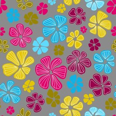 Floral seamless background pattern. Colorful spring flowers hand drawn, vector. Spring summer. Fabric swatch, textile design, wrapping paper