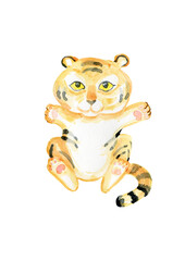 cute Tiger watercolor by hand isolated on a white background symbol of the Eastern New Year