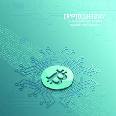 Bitcoin modern technology and digital currency circuits on blue sky background. vector illustration.