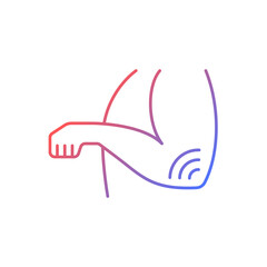 Elbow rheumatism gradient linear vector icon. Soft tissue disorder. Rheumatoid arthritis. Throbbing pain in joint. Thin line color symbol. Modern style pictogram. Vector isolated outline drawing