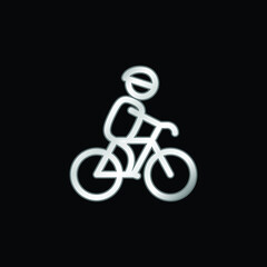 Biker With Helmet silver plated metallic icon