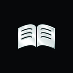 Book Of Black Pages With White Text Lines Opened In The Middle silver plated metallic icon