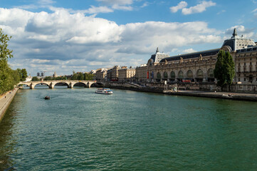 Fototapeta premium River Seine banks in Paris, France. Nice green public space in the city center