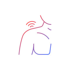 Shoulders rheumatism gradient linear vector icon. Inflammatory process. Shoulder joints deformity. Pain of motion. Thin line color symbol. Modern style pictogram. Vector isolated outline drawing