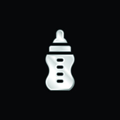 Baby Bottle silver plated metallic icon