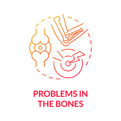 Problems with bones gradient red concept icon. Accute pain in joint. Physical disorder. Physical therapy abstract idea thin line illustration. Vector isolated outline color drawing