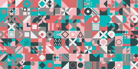 Fototapeta na wymiar Abstract multicolored geometric pattern. Different geometric figures background. Flat minimal style