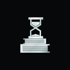 Books And Sand Clock silver plated metallic icon
