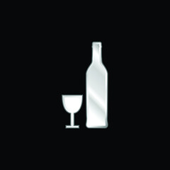 Bottle And Glass Shapes silver plated metallic icon