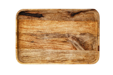 Dark wooden cutting board on white background