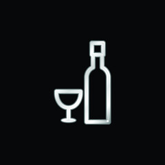 Bottle And Glass silver plated metallic icon