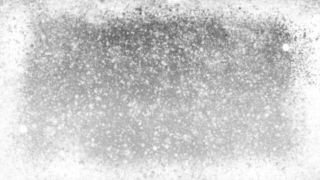 Christmas snow illustration with icy grungy window texture. Also available as an animation - search for 197519021 in Videos. Snow falling against light grey background with white border.