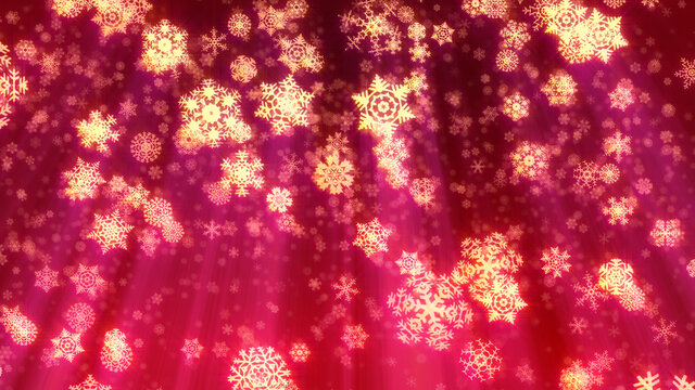 Christmas snowflakes illustration, red and gold. Holiday background of snow falling. Also available as an animation - search for 197526369 in Videos.