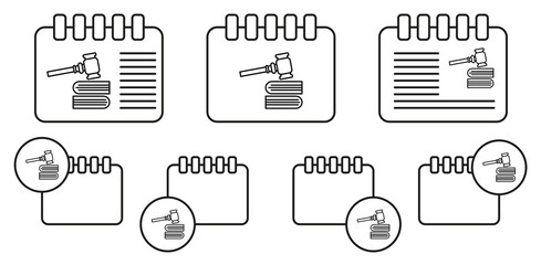 Gavel, books vector icon in calender set illustration for ui and ux, website or mobile application