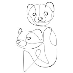 Racoons Sketch line art vector illustration for background, tatto, logotype. Racoon face continuous line drawing.