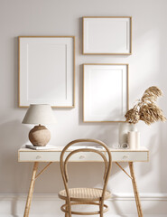 Mockup frame in simple minimal interior, 3d render © artjafara