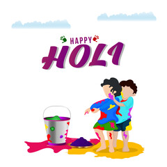 Flat design of happy holi with illustration and background