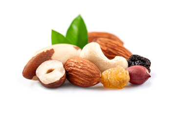 Mix of nuts on white backgrounds.