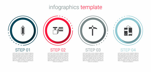 Set Gem stone, Handle detonator, Pickaxe and Mine entrance. Business infographic template. Vector