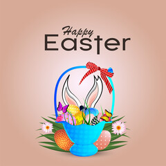 Happy easter background with easter bunny and colorful easter eggs