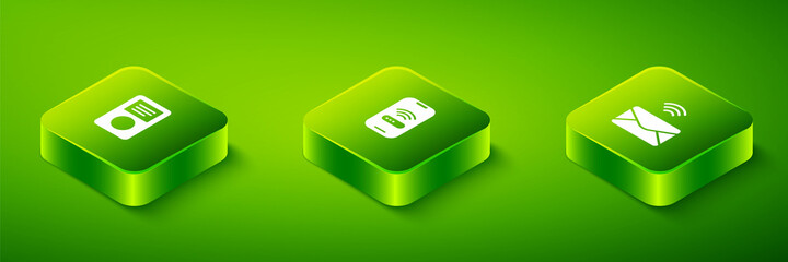 Set Isometric Mobile with wi-fi wireless, Mail and e-mail and Music player icon. Vector