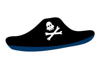 Vector pirate hat with jolly roger in flat style isolated on white background. Can be used to decorate products for kids, adventure games