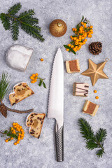 Christmas background: cookies, cakes and decoration