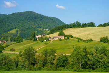 Rural landscape along the road from Pavullo nel Frignano to Polinago, Emilia-Romagna.