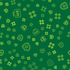 Set line Telephone call 911, Police badge and Prison window on seamless pattern. Vector