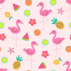 Cute hand drawn summer elements seamless pattern background.