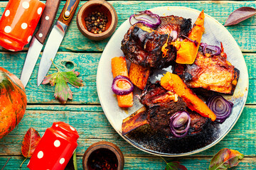 Piece of baked beef ribs