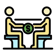 Giving a bribe under the table icon. Outline giving a bribe under the table vector icon color flat isolated