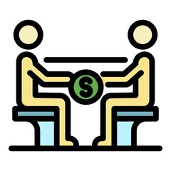 Giving a bribe under the table icon. Outline giving a bribe under the table vector icon color flat isolated