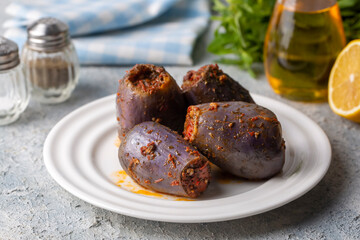 Traditional delicious Turkish foods; eggplant stuffed (patlican dolmasi)