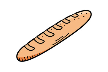 Bread baguette sandwich toast icon, vector illustration of a piece of bread doodle style.