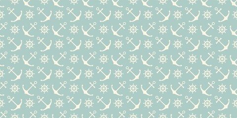 Nautical seamless pattern with ship wheels and anchors