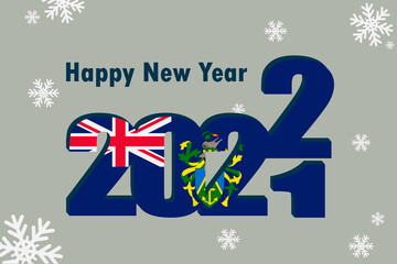 New Year's card 2022. It depicts an element of the flag of Pitcairn Island, a festive inscription and snowflakes. It can be used as an advertising poster, postcard, website or national greeting card.