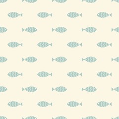 Nautical seamless pattern with swimming cartoon fish